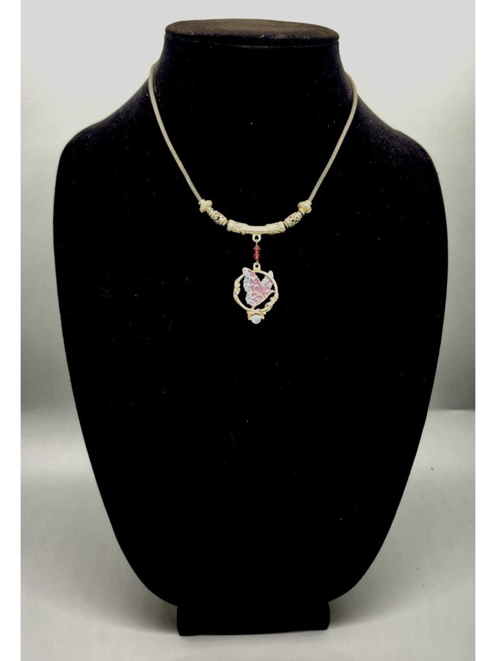 Butterfly Pendant Necklace With Silver & Leather Cord Handcrafted Design